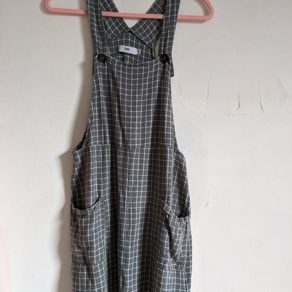 Linen-Blend Checkered Apron Dress - Picture 9 of 10